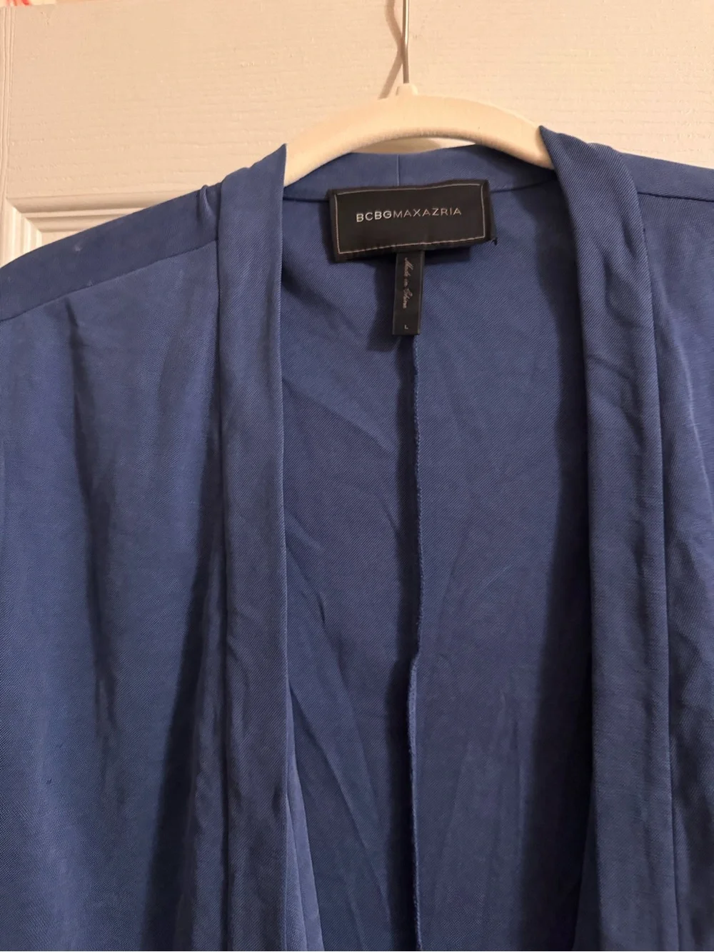 BCBGMaxAzria Navy Open-Front Draped Blazer